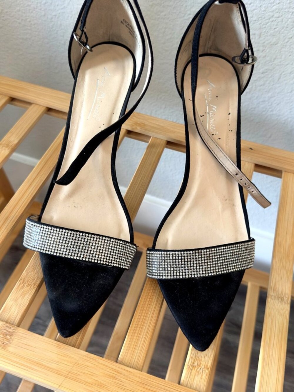 Anne Michelle Black Rhinestone Pointed Heels